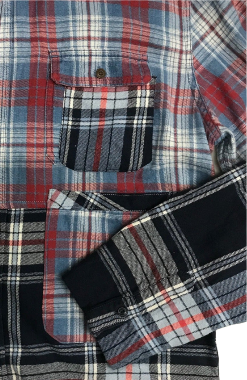 Shacket- Reworked Plaid Button-Down Shacket, Size M