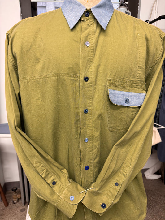Upcycled military khaki shirt
