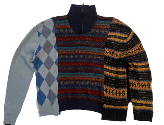 Smashed-Up Half Zip Collar Triple Sweater SW3002 size L
