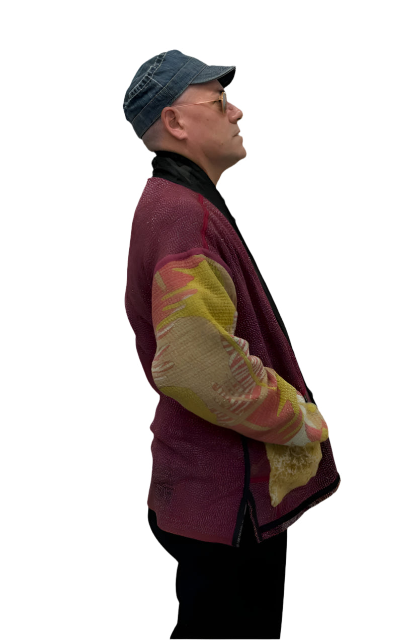 Kantha Quilted Kimono Jacket *(striped sleeve)