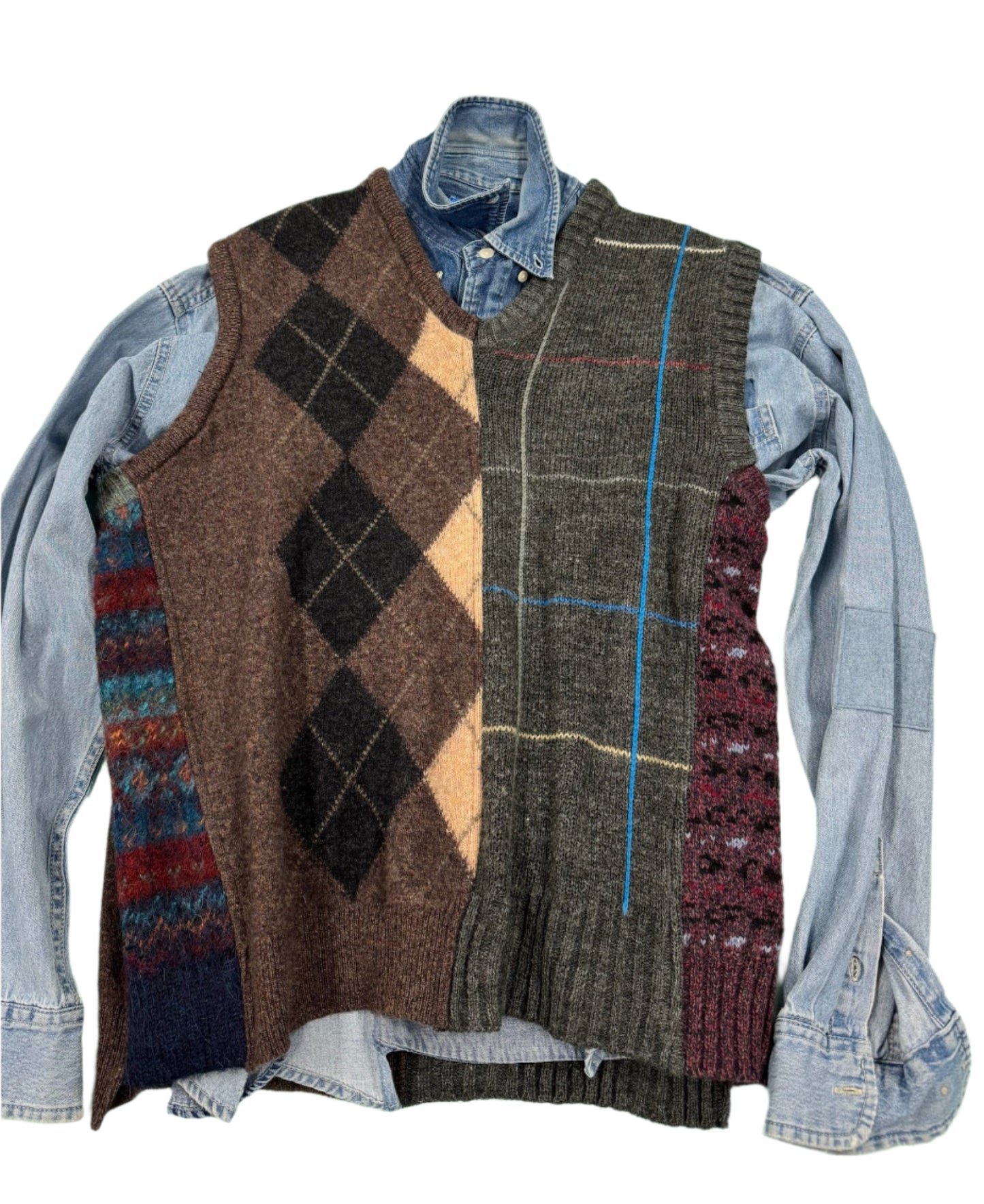 V-Neck Fairisle Sides Sweater Vest - Size M
