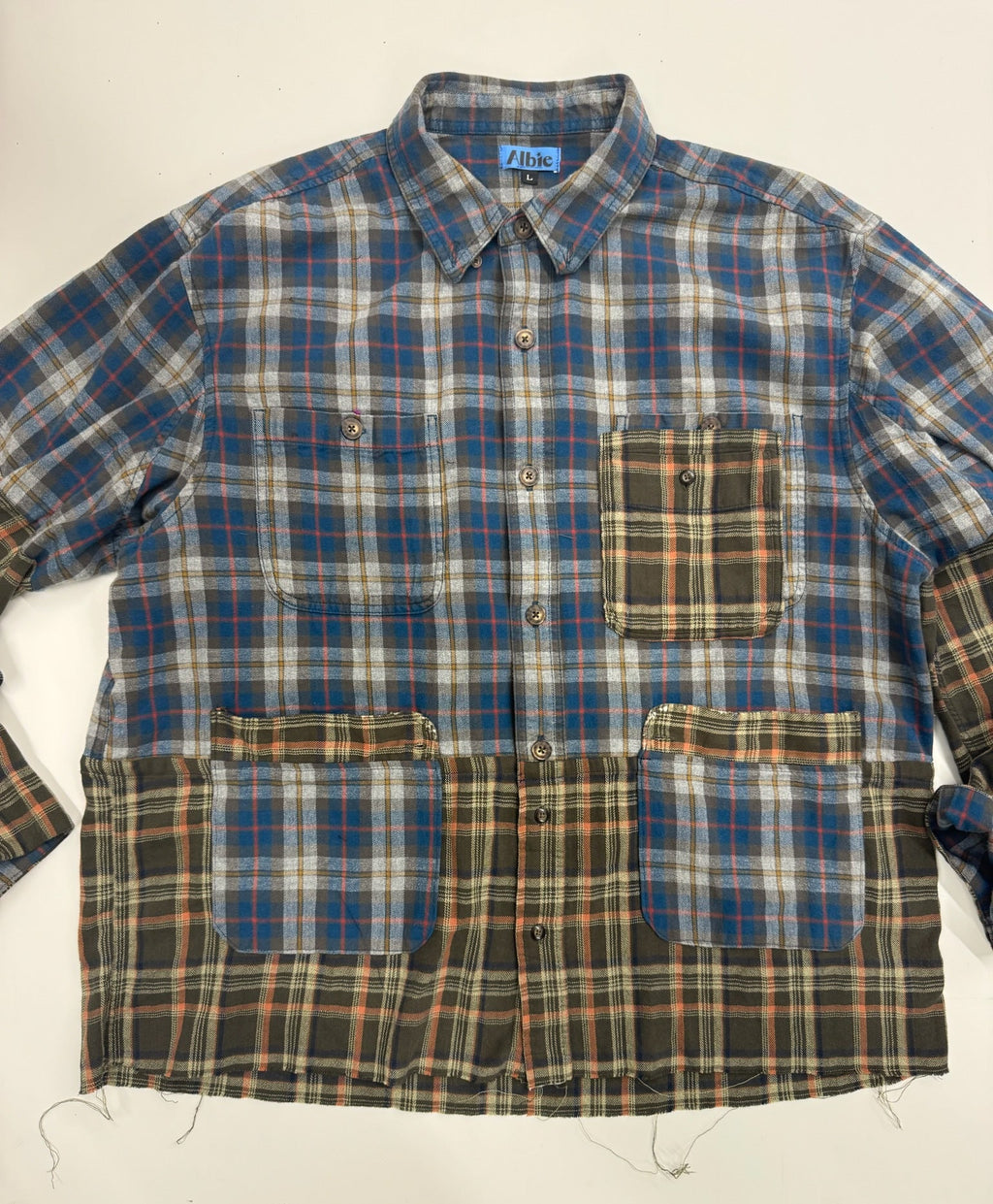 Shacket- Reworked Plaid Frayed Hem Shacket, Size L