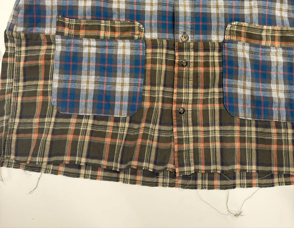 Shacket- Reworked Plaid Frayed Hem Shacket, Size L