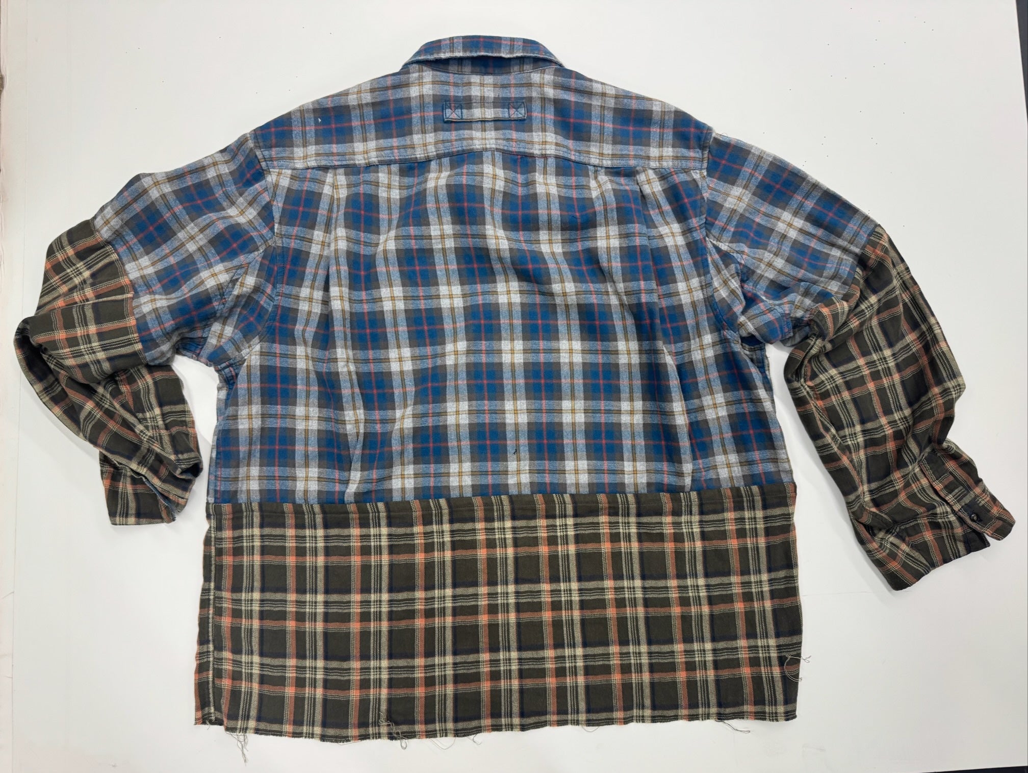 Shacket- Reworked Plaid Frayed Hem Shacket, Size L
