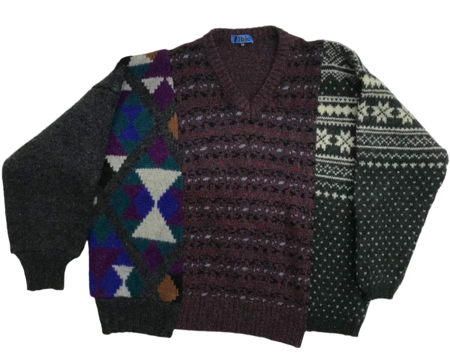 Triple Warmth V-Neck Fairisle Diamonds Sweater - Size M