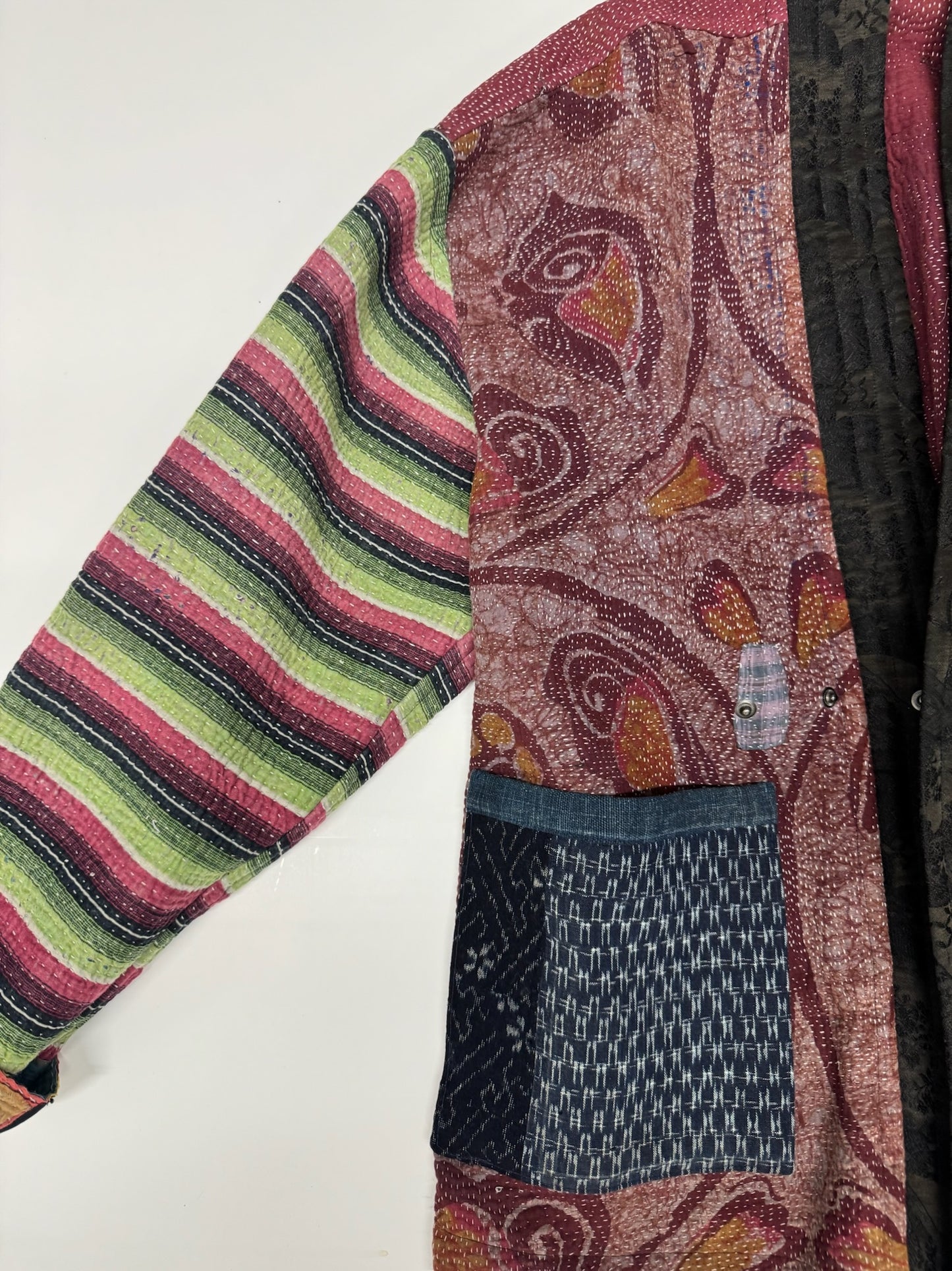 Kantha Quilted Kimono Jacket *(striped sleeve)