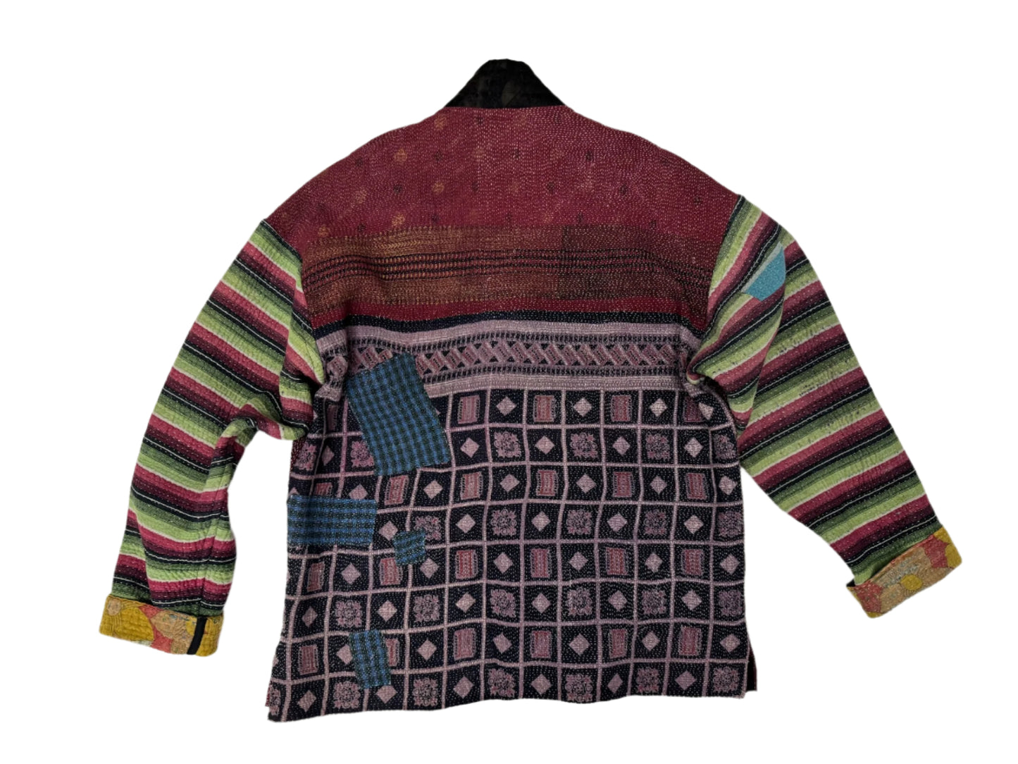 Kantha Quilted Kimono Jacket *(striped sleeve)