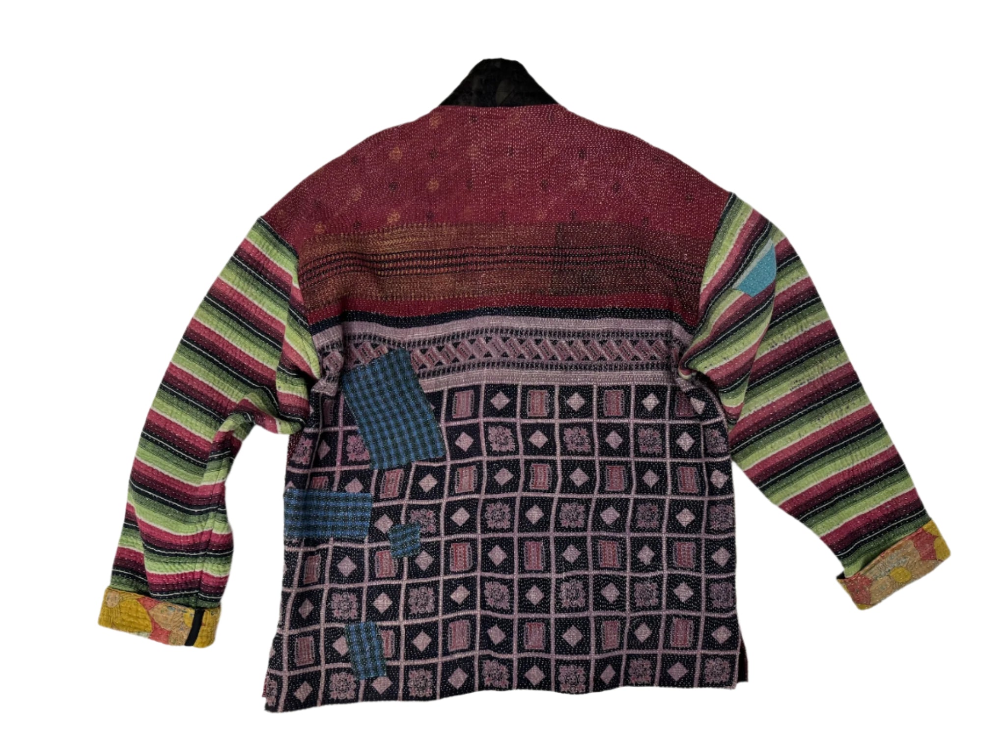 Kantha Quilted Kimono Jacket *(striped sleeve)