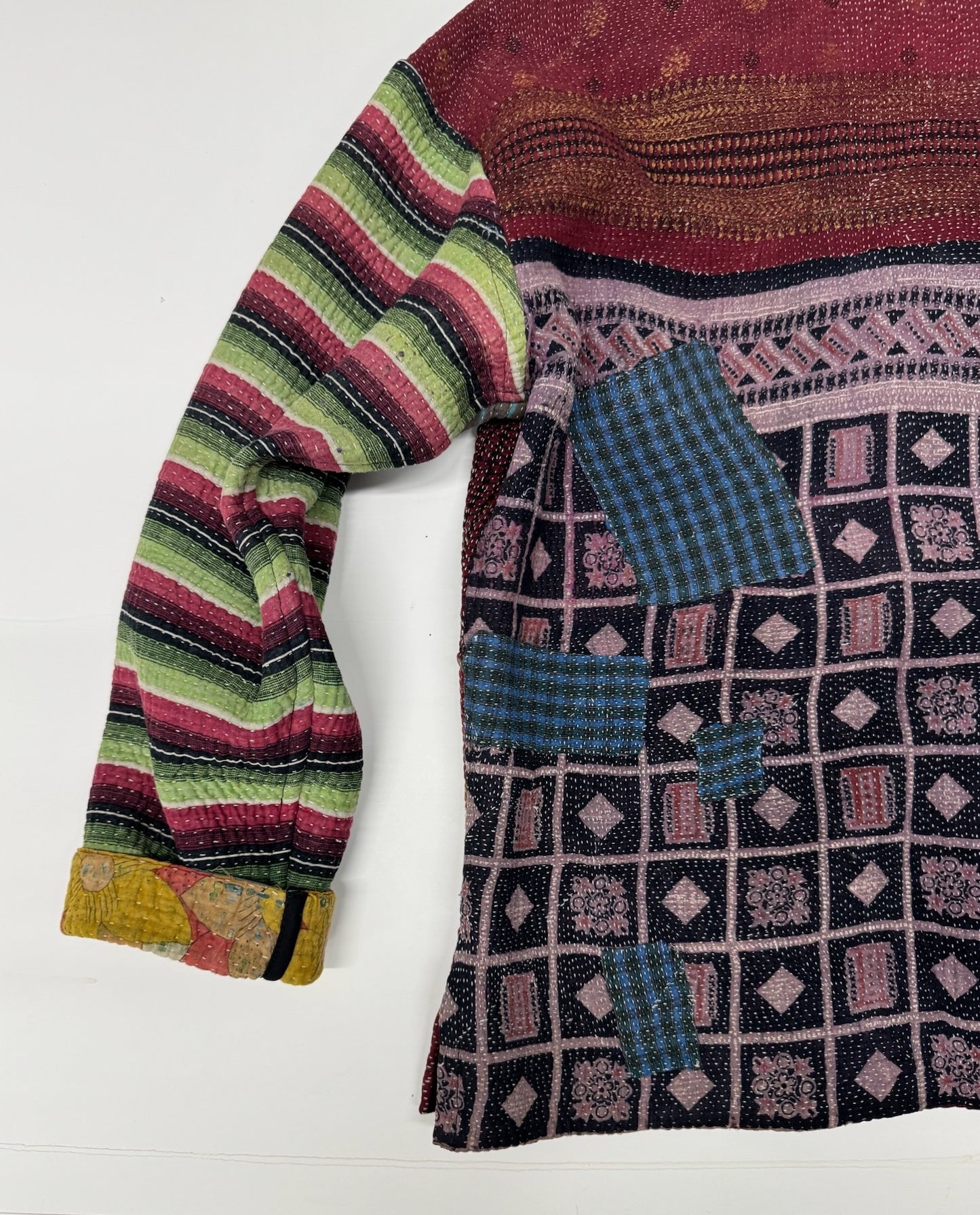 Kantha Quilted Kimono Jacket *(striped sleeve)