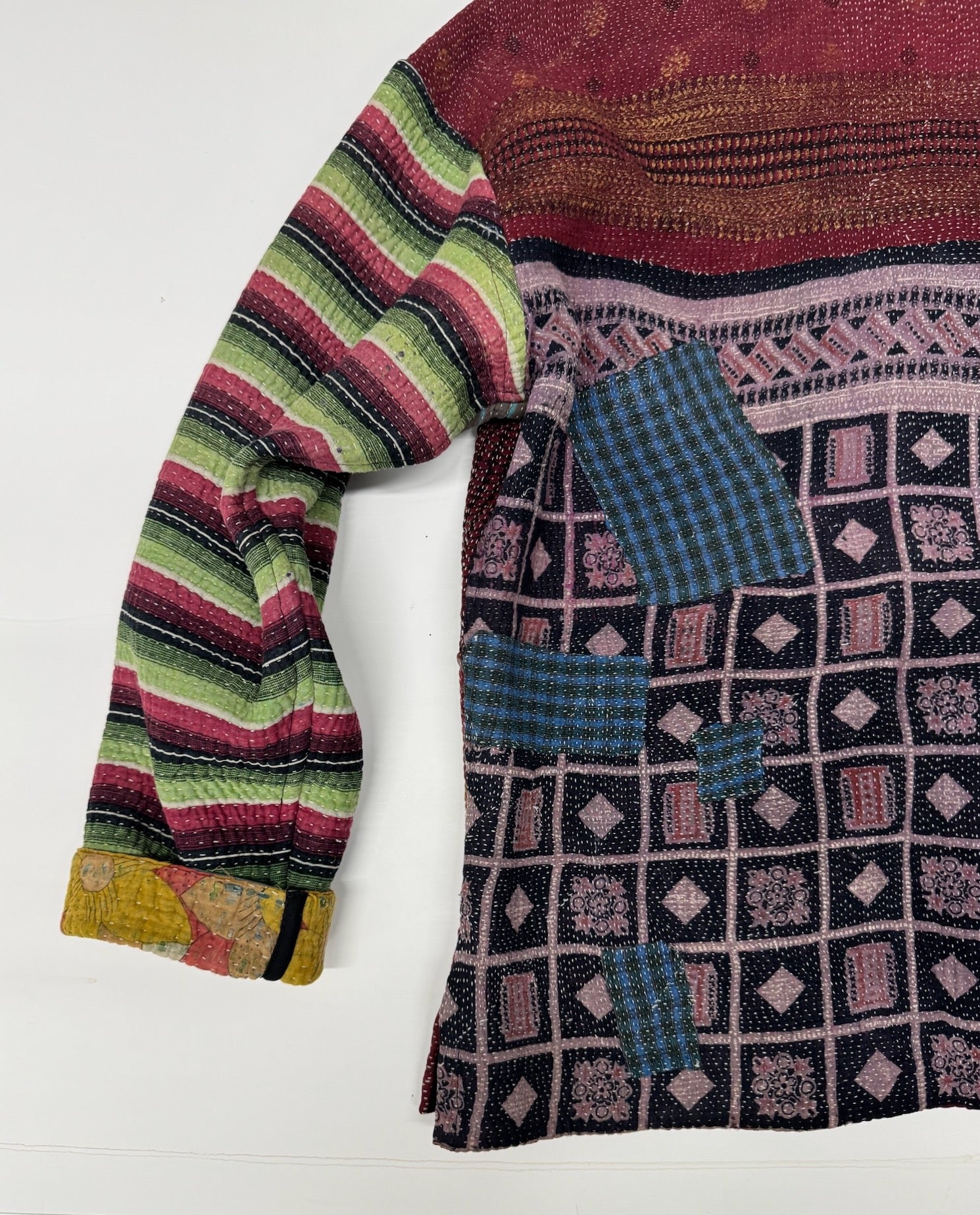 Kantha Quilted Kimono Jacket *(striped sleeve)