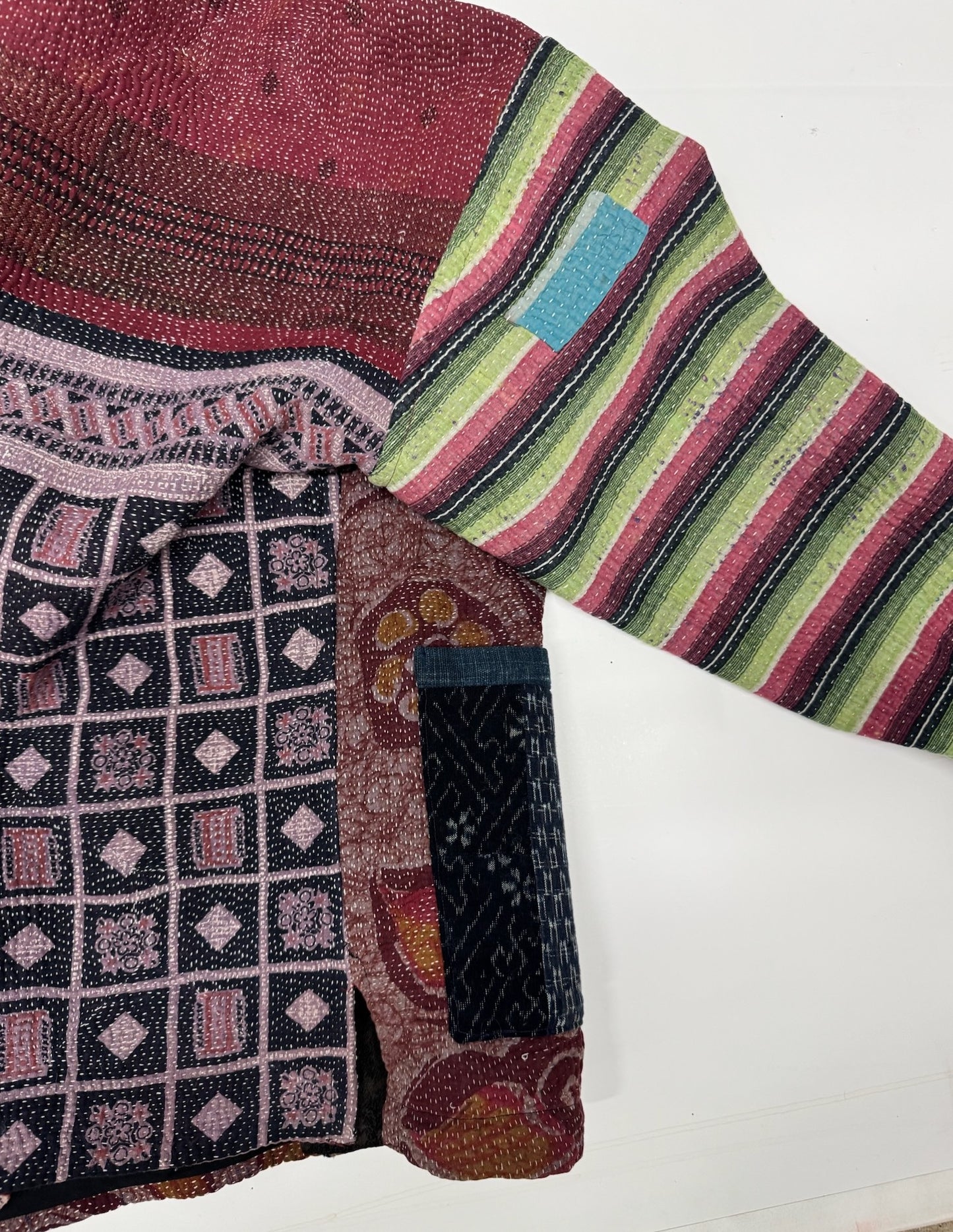 Kantha Quilted Kimono Jacket *(striped sleeve)