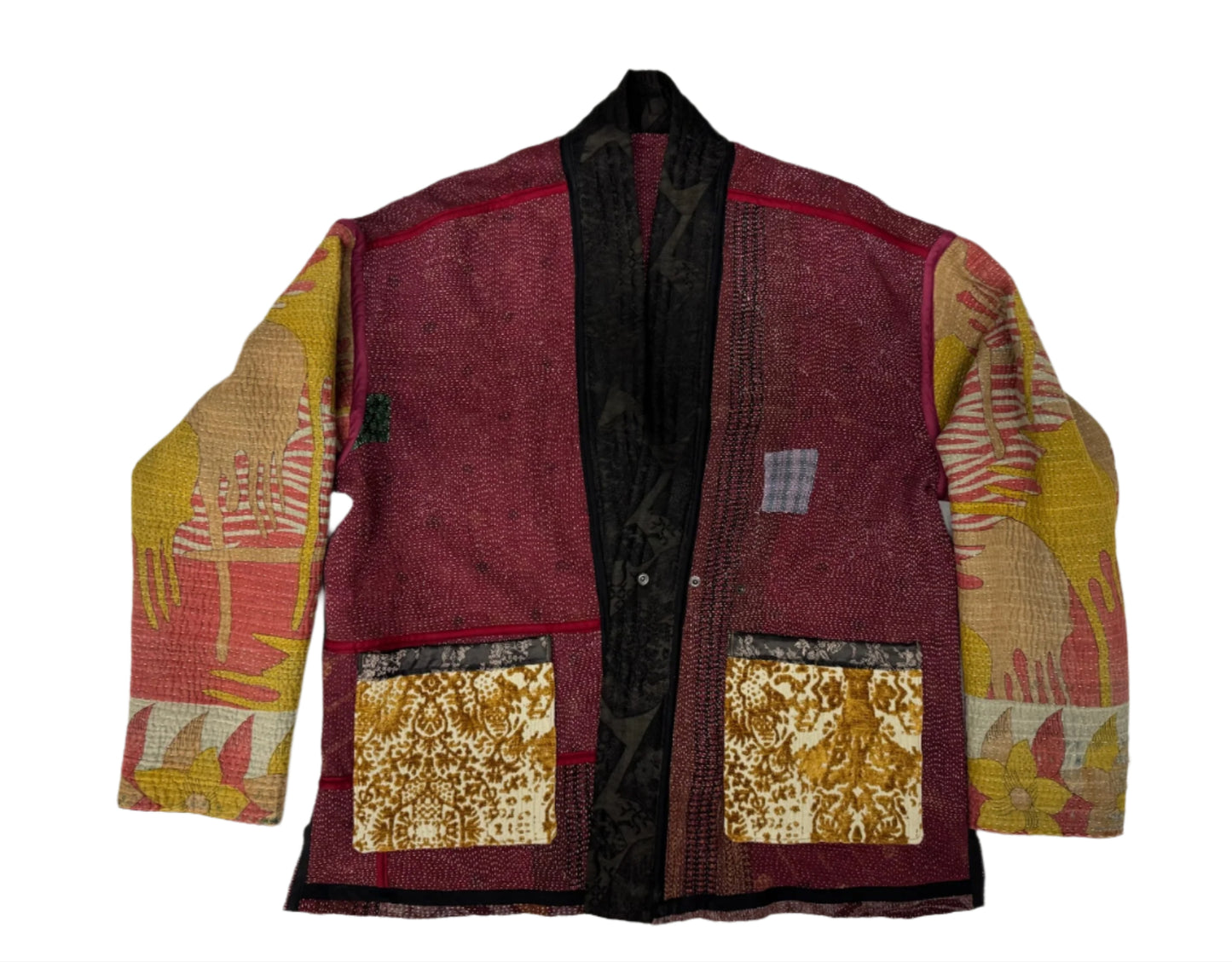 Kantha Quilted Kimono Jacket *(striped sleeve)