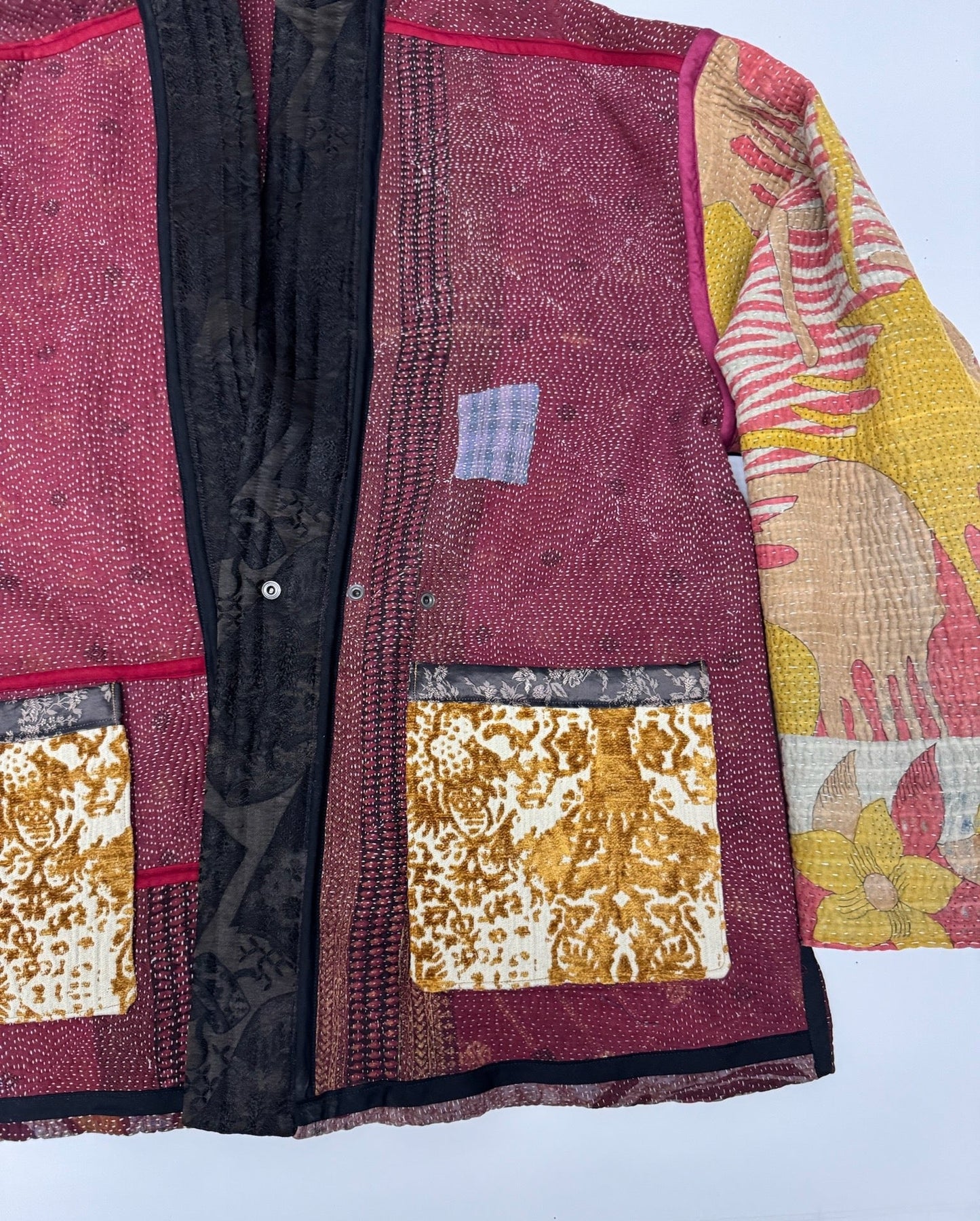 Kantha Quilted Kimono Jacket *(striped sleeve)