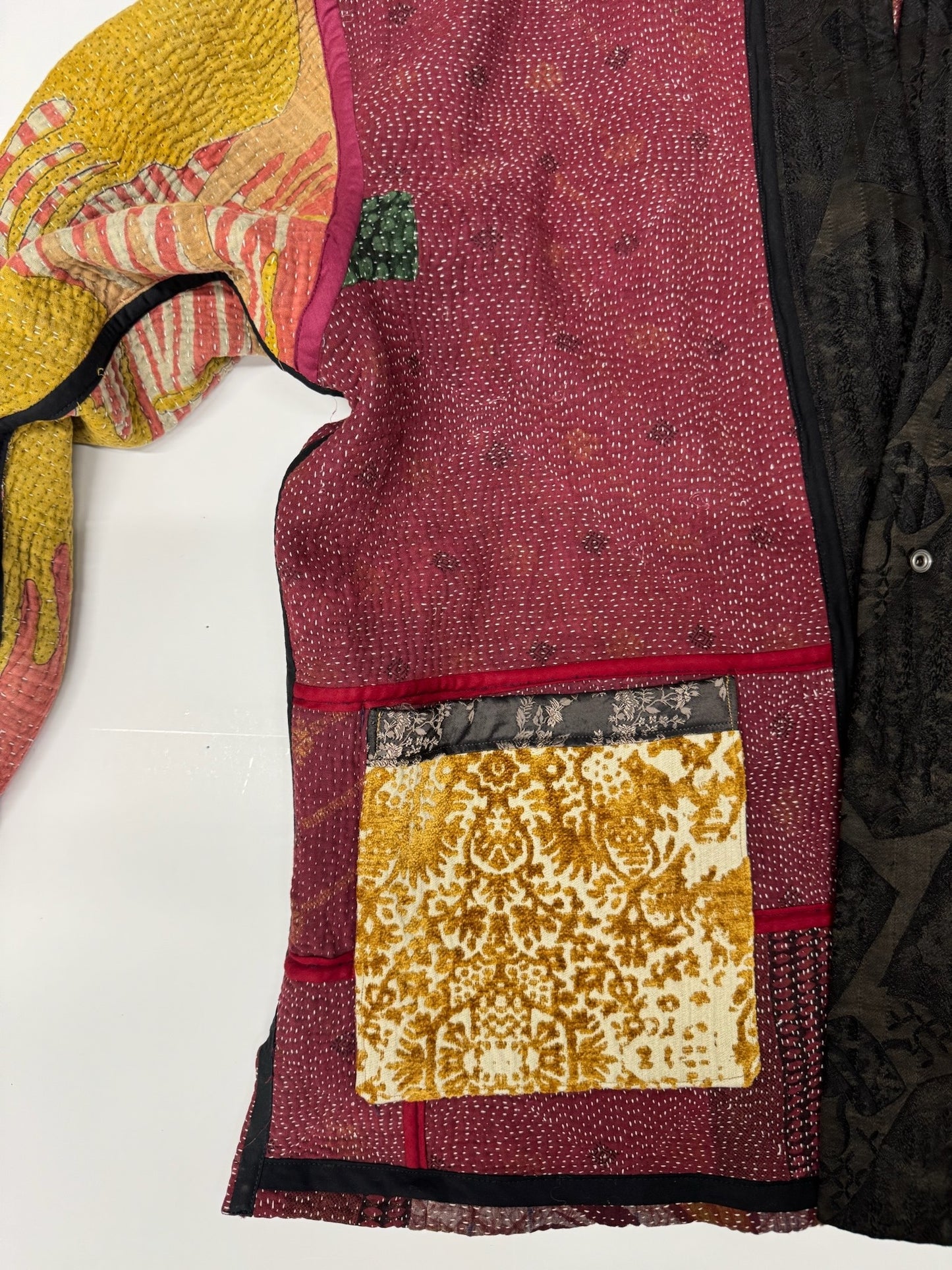 Kantha Quilted Kimono Jacket *(striped sleeve)