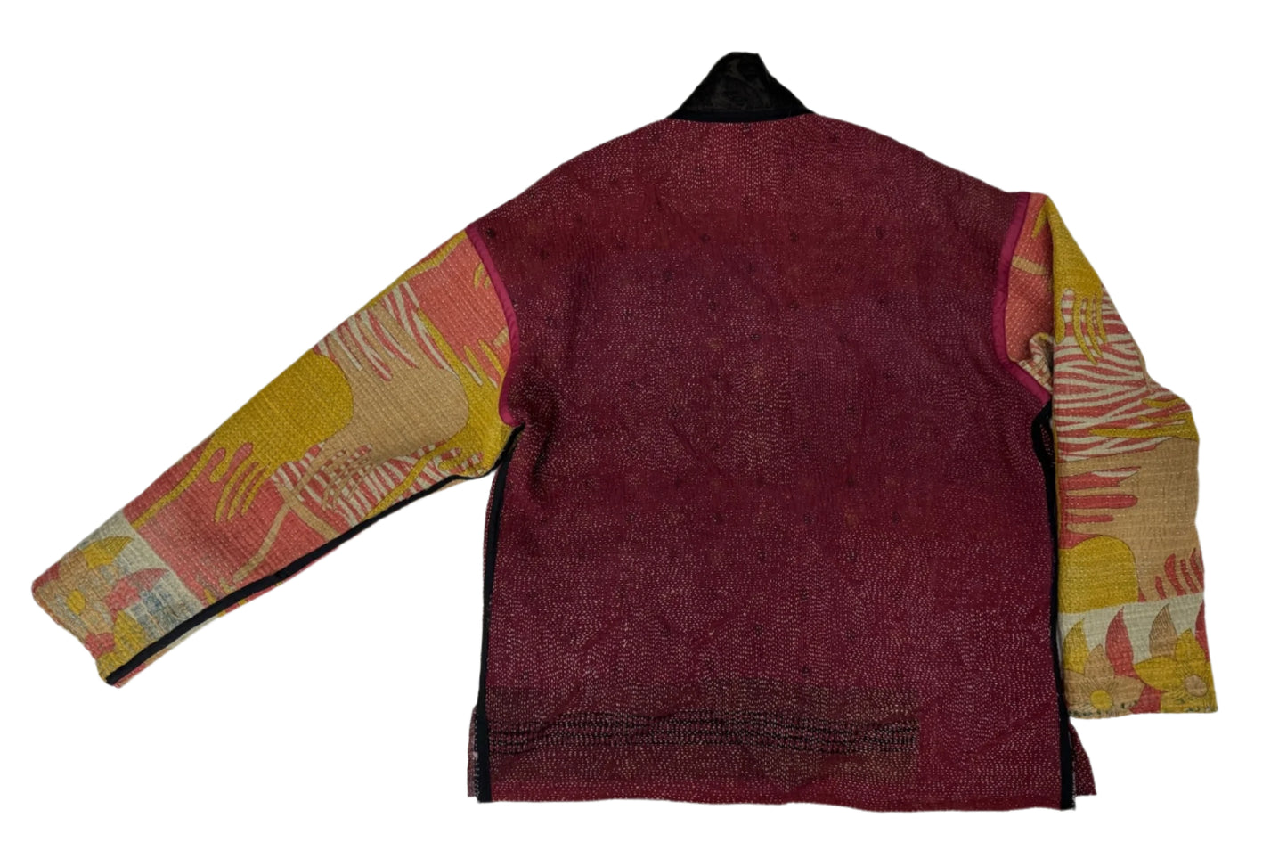 Kantha Quilted Kimono Jacket *(striped sleeve)